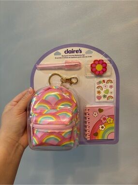 Claire's Pastel Rainbow Mini Backpack Keychain Set - Pink